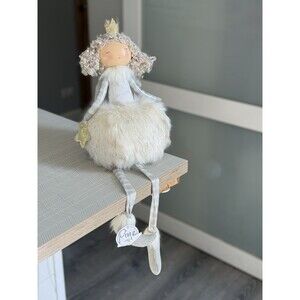 PINE Plush Christmas 10" Sitting Angels Fur White & Silver Weighted